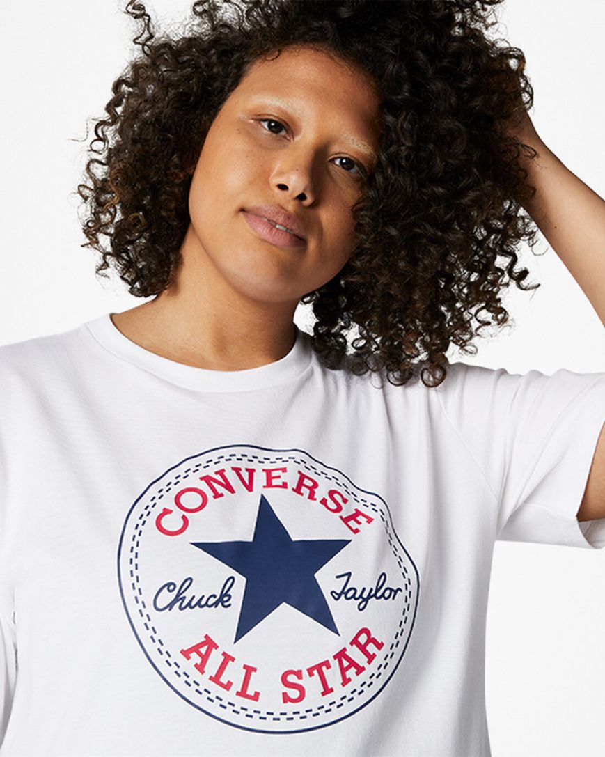 Pánské T-Shirts Converse Go-To Chuck Taylor Classic Patch Standard Fit Bílé | CZ JESN03